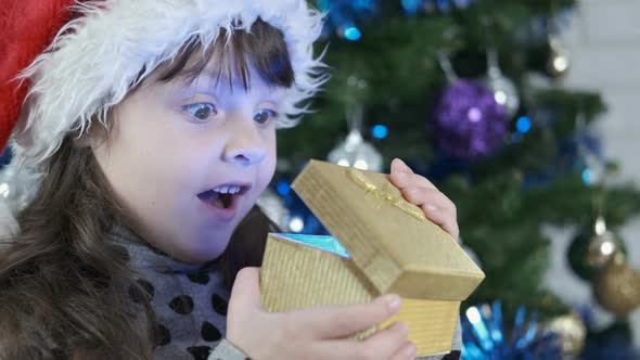 Little Girl Opening Christmas Gift