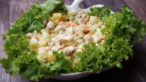 Fresh Vegetable Salad Bowl on Table