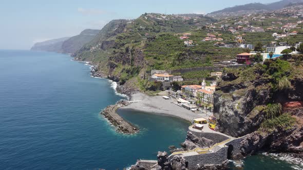 Coastal views of the beautiful Ponta Do Sol in Madeira. Shot on DJI.