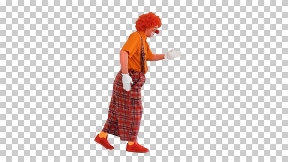 Clown in a red outfit walking like a robot, Alpha Channel