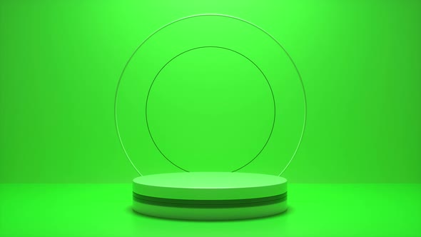 Green podium with a bright glowing blinking neon circle