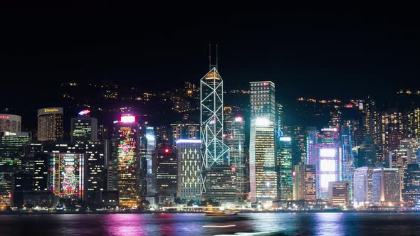 Timelapse cityscape at night, Symphony of lights show event at Victoria Harbour in Hong Kong city