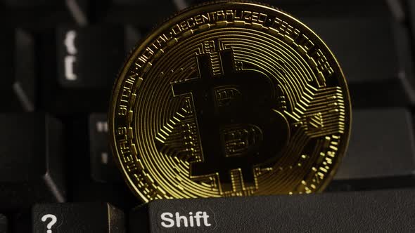 Rotating shot of Bitcoins