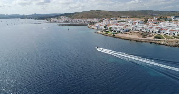 Aerial view of motorboat moving in a sea 4k