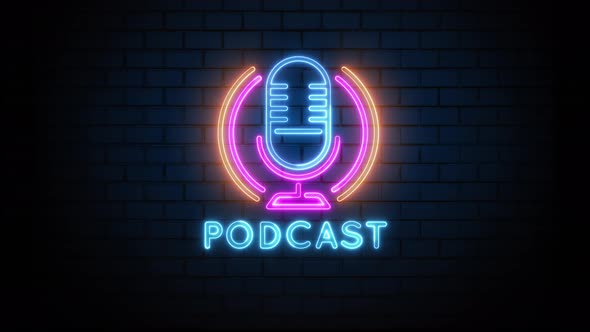 Podcast Neon Sign on Brick Wall