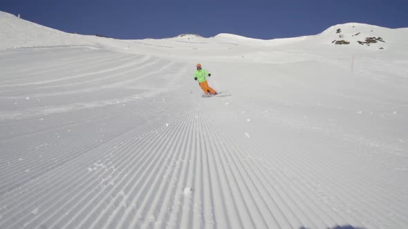 Skier Skiing Slow Motion and Stopping