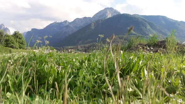 Aerial View of Dobbiaco in Summer Season Italian Alps