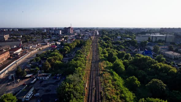 Road with Moving Carsrailway and Railway Bridge