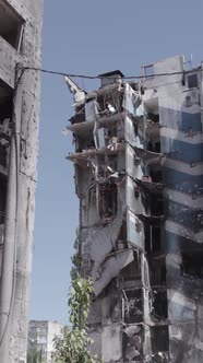 Vertical Video of a Destroyed House During the War in Ukraine