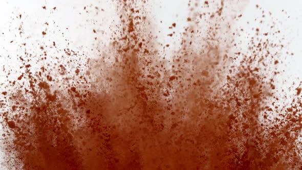 Super Slow Motion Shot of Cocoa Powder Explosion Isolated on White Background at 1000Fps