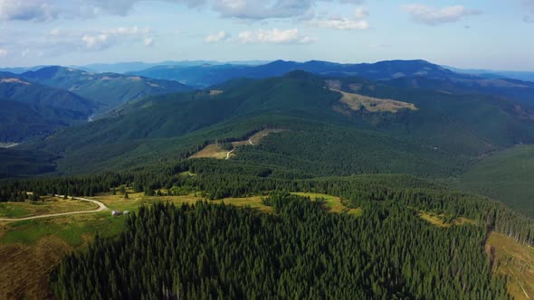 Drone View of Mountains Peaceful Sequoia Forest Growing Rocky Peaks Panorama