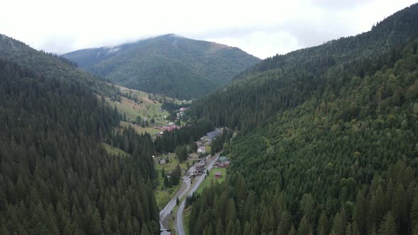 Aerial View of the Carpathian Mountains in Autumn. Ukraine