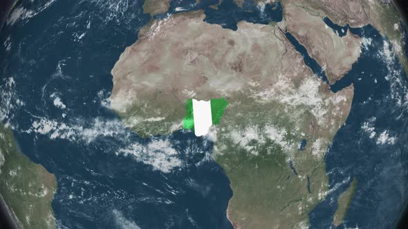 4K Globe Map of Nigeria with a flag (Highlighted)