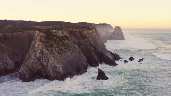 Aerial Drone View of Portugal Coast at Lisbon (Lisboa), a Beautiful Dramatic Rugged Rocky Coastline