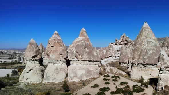 Admire Aerial Mesmerizing View of Natural Formations of Mountains in Cappadocia Taken From Air