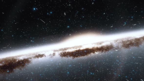 Starship Flies at the Speed of Ligh Near the Center of the Milky Way Galaxy in Space