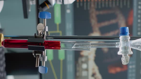 Vertical Video Close Up of Test Tube and Pipe for Mixing Solutions in Laboratory