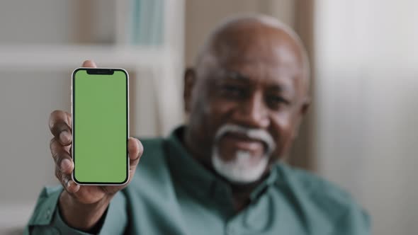 Old Male African American Biracial Man at Home Sitting on Couch Businessman in Office Showing