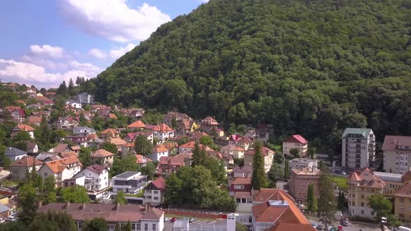 Aerial view of Brasov city, medieval town situated in Transylvania, Romania. Old architecture 