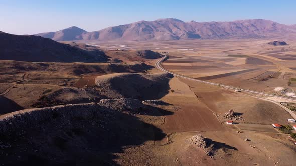 Aerial View of Mountain Valley with View of Country Road