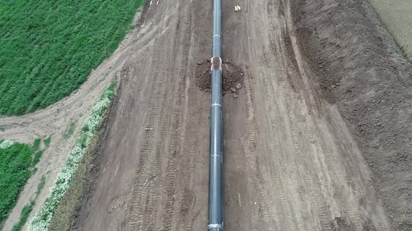 Aerial view of gas and oil pipeline construction.