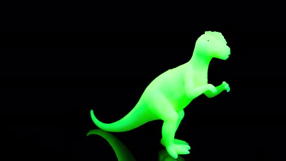 Green Toy Dinosaur Turning Agaisnt Black