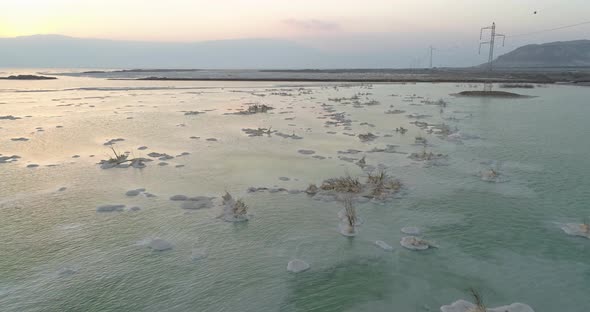 Aerial view of circle salt formation in the water, Dead sea, Negev, Israel.