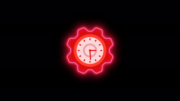 Red Neon Gear Design Counting Down Clock Isolated On Black Background