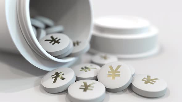 Pills with Stamped Yen Symbol