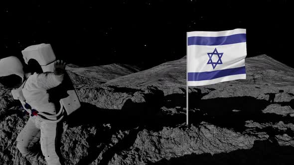 Astronaut Planting Israel Flag on the Moon