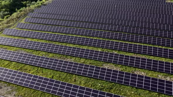 aerial view of solar power station, Aerial Top View of Solar Farm with Sunlight