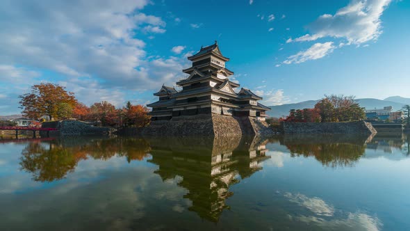 Time Lapse 4k of Matsumoto Castle with blue sky