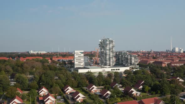 Bird's Eye Drone View of the Construction of Esbjerg Tower Future Students Home and Hotel Apartments