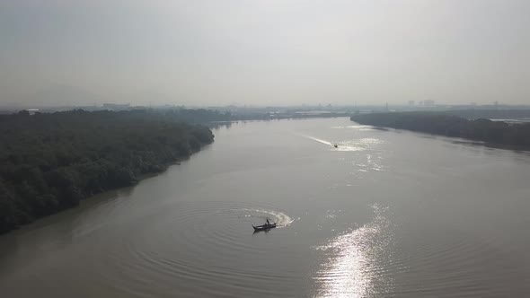 Aerial view fisherman make a round