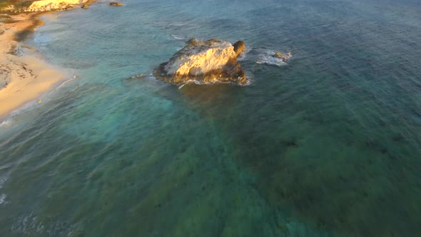 Aerial drone view of a deserted beach in the Bahamas, Caribbean. 