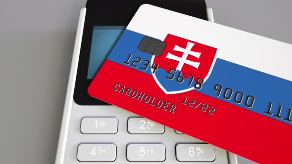 Plastic Card with Flag of Slovakia and POS Terminal alt