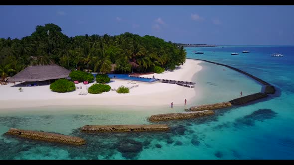 Aerial abstract of idyllic sea view beach adventure by blue ocean and bright sand background of adve