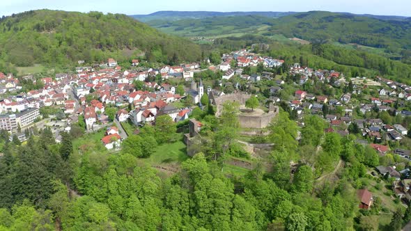 Aerial view of Lindenfels castle, Germany