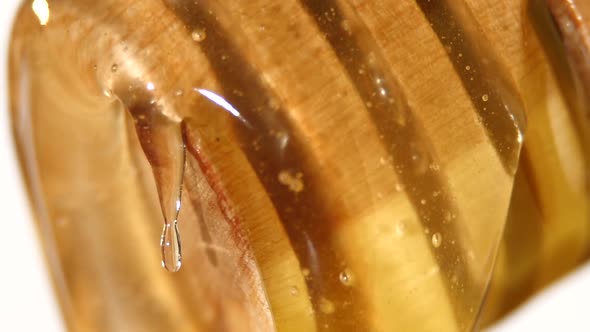 Thick Honey Dipping, on White, Close Up, Macro, Slow Motion