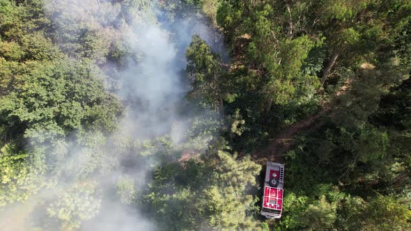 Firefighter and Vehicle Fights Fire