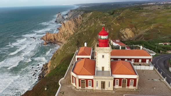 The Lighthouse of Cape Roca in Portugal Called Cabo Da Roca  Aerial View