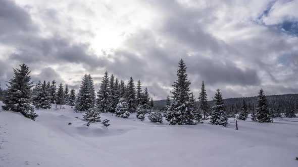 Winter in the Jizera Mountains in the Czech Republic. Time lapse