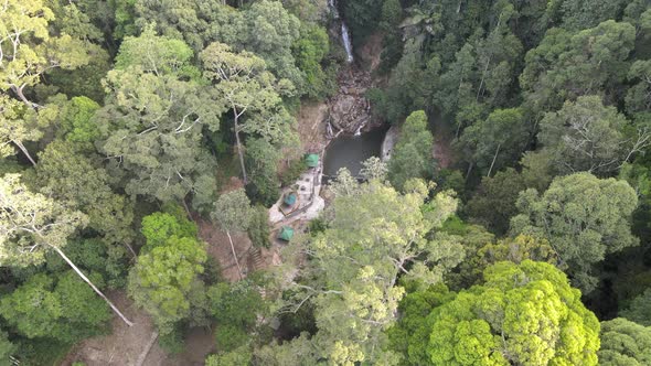 Aerial view of waterfall, forest and pool in Negeri Sembilan