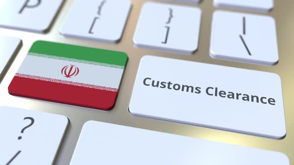 CUSTOMS CLEARANCE Text and Flag of Iran on the Buttons