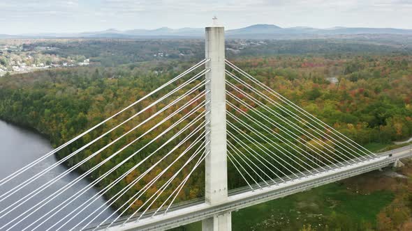 East Coast American Landscapes Maine on Fall Cloudy Day Aerial Penobscot Bridge