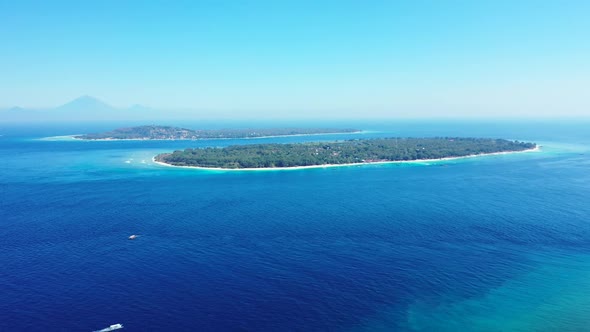 Aerial above texture of exotic lagoon beach holiday by clear sea with white sand background of a day