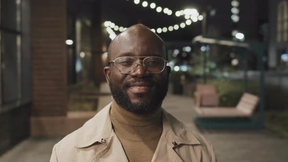 Handsome Black Man At Night Portrait