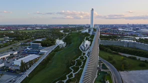 Artificial Slope of Amager Bakke Building and a View of the City