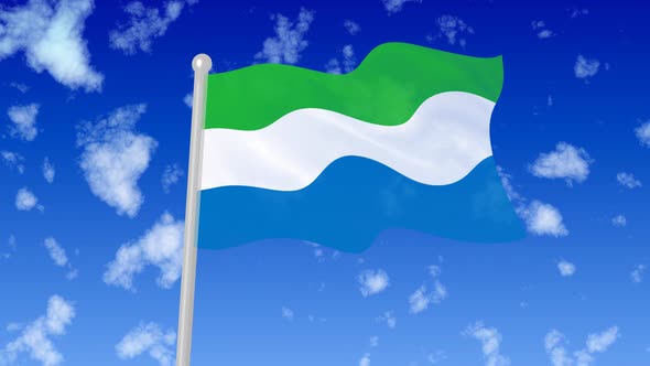 Sierra Leone Flying Flag Wave In The Sky With Clouds