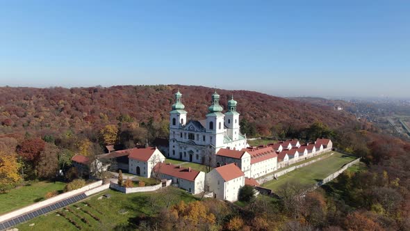 Flying over Camaldolese Hermit Monastery in Bielany, Krakow, Poland